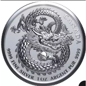 1 oz Canadian Lucky Dragon High Relief Silver Coin (Random Year)